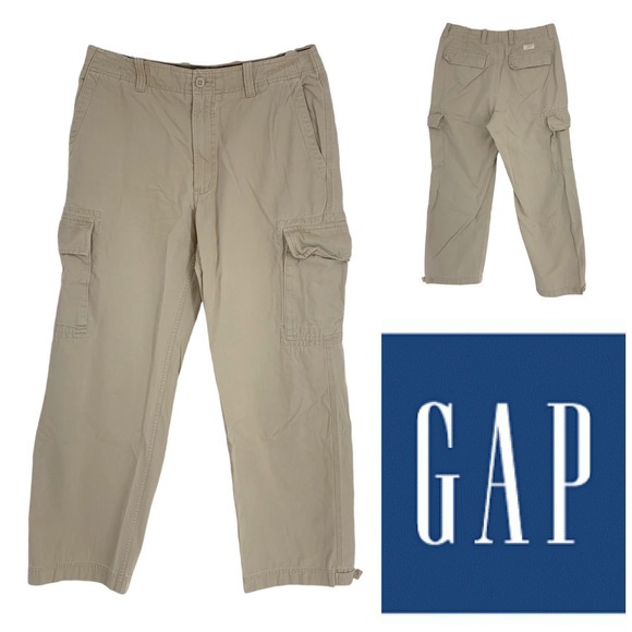 Vintage Y2K Gap Loose Fit Khaki Tan Cargo Pants Sz 32 x 32 Skater Baggy Military - Picture 1 of 8